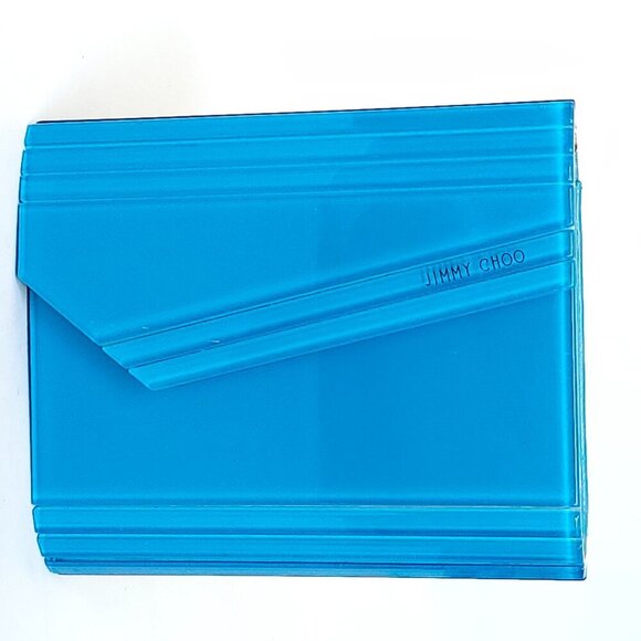 STUNNING JIMMY CHOO CANDY CLUTCH In Bright Blue Hard Body Acrylic Purse - Picture 2 of 14
